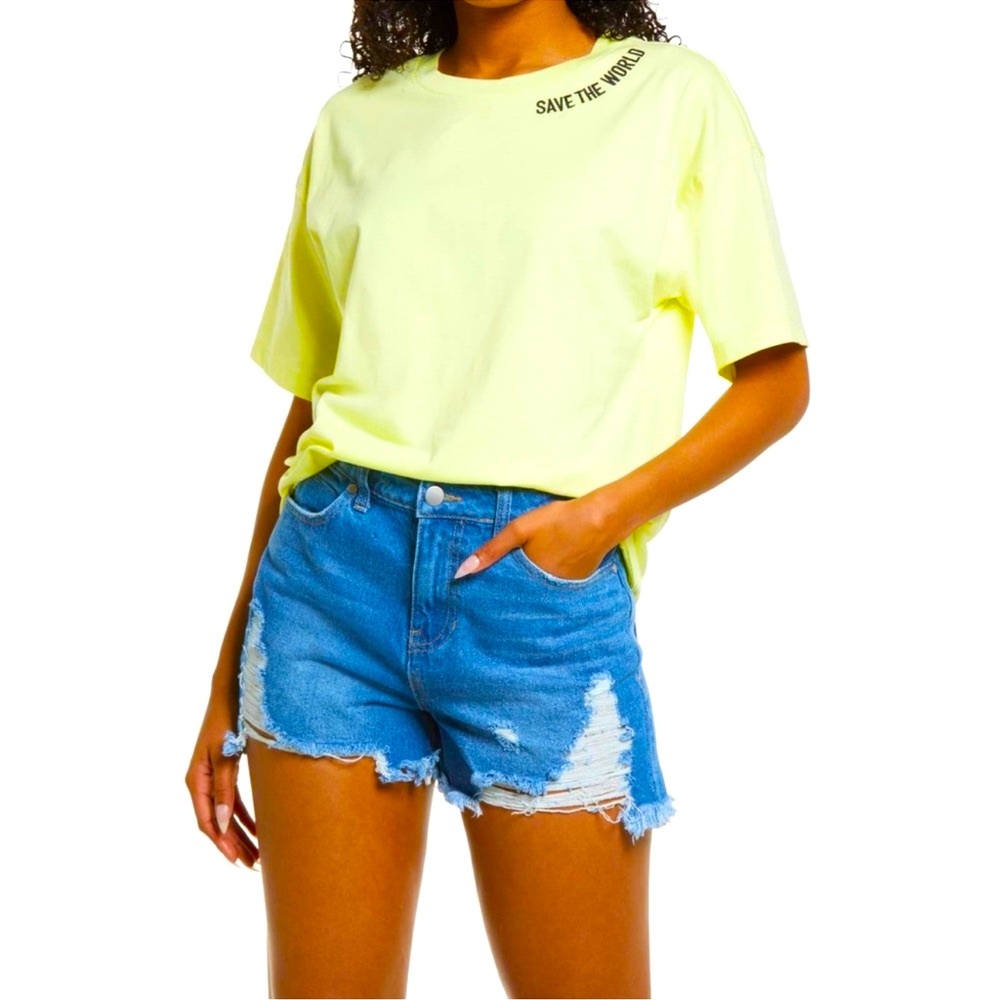 BP Save The World Embroidered Collar Tee T-Shirt Yellow Short Sleeve Tee Top